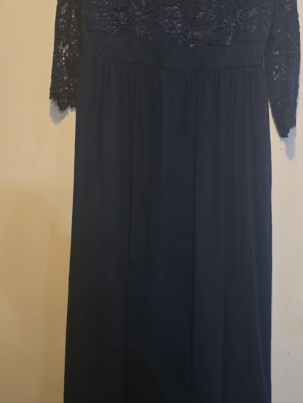 Elegant Navy Lace Bodice Long Gown